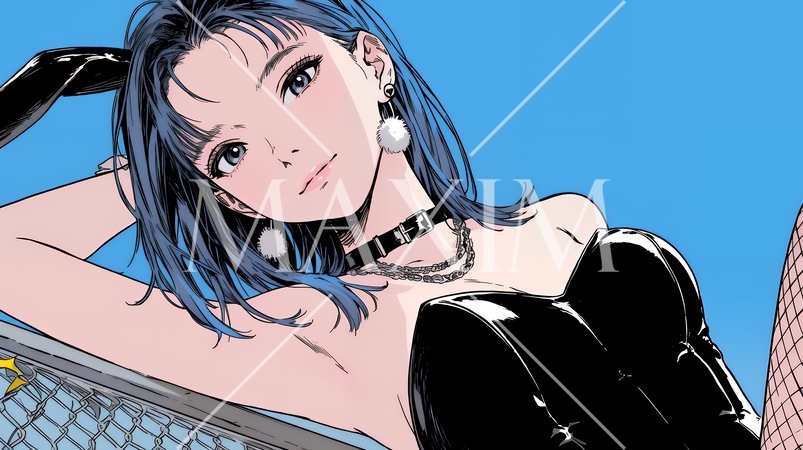 バニーガール：バニーガールコスチュームでポーズを取っている若い女性