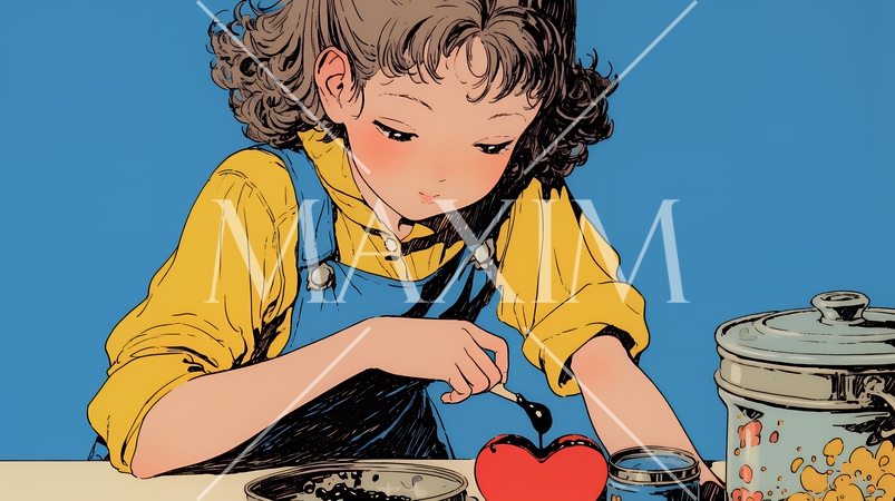 バレンタインプレゼント用のチョコレートを一生懸命作っている若い女性