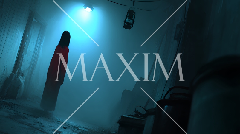 暗闇に佇む長い黒髪の幽霊女性｜日本的現代ホラーの恐怖イメージ