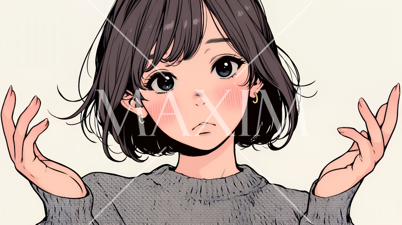 肩をすくめて困惑・諦めの仕草をしている若い女性