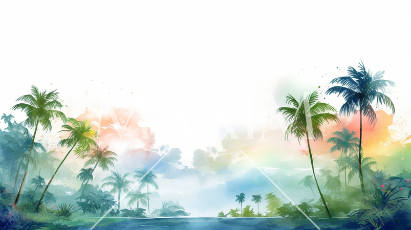 南国の空の背景イメージ-水彩画