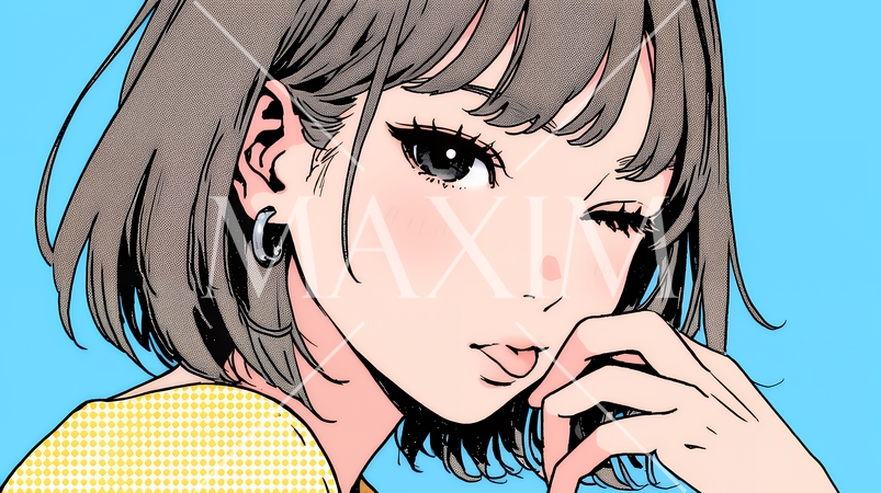 舌をちょっと出して（てへぺろ風）おどけている若い女性