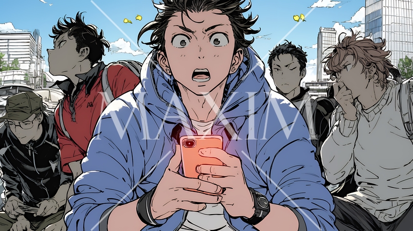 スマホの画面を見て驚いている若い男性