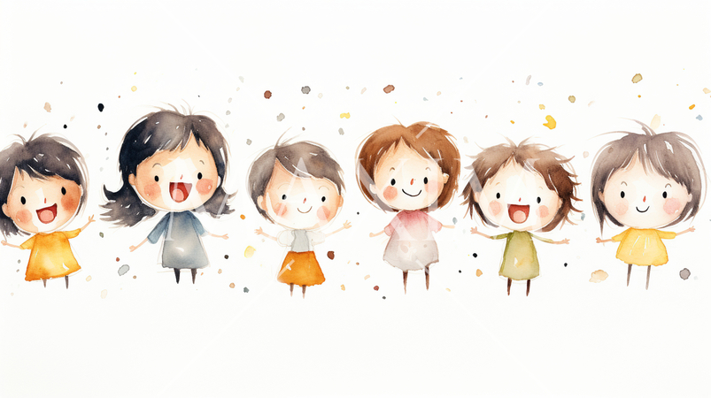 ニコニコ顔で一緒に遊んでいる子供たち