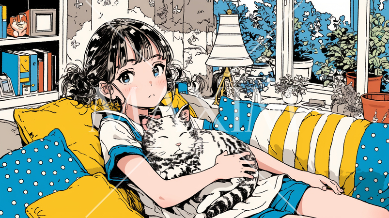 怠惰：夏休みにソファーでだらだらしている少女