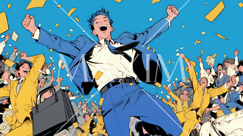 仕事が大成功で大喜びのビジネスパーソン