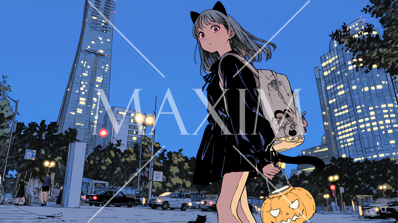 ハロウィンイベントに参加する若い女性