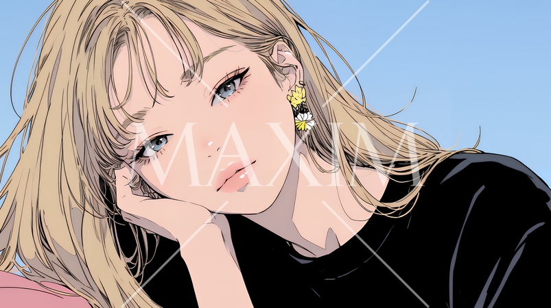 楽：リラックスした顔をしている若い女性