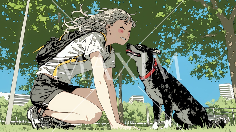 愛犬を調教している若い女性