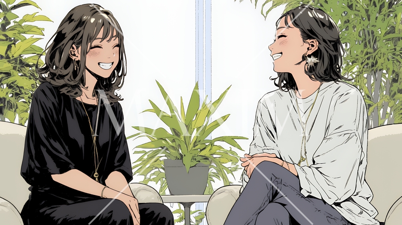 積極的な会話の多いポジティブな職場：社員たちが互いに積極的な意見を交わしている