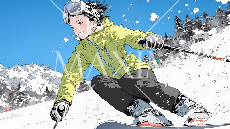 スキーを楽しんでいる若い女性