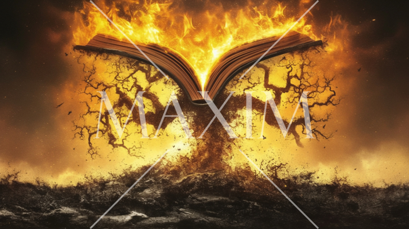 焚書坑儒：検閲／言論の自由の抑圧：燃える怒れる本で表現