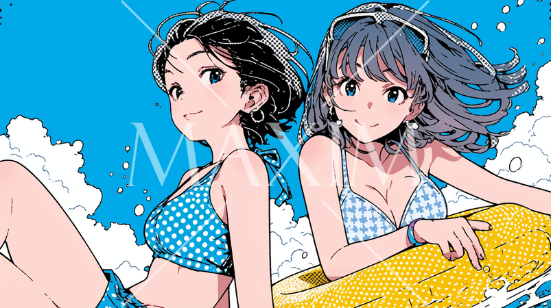 ビキニを着て南の島で海遊びの若い女性