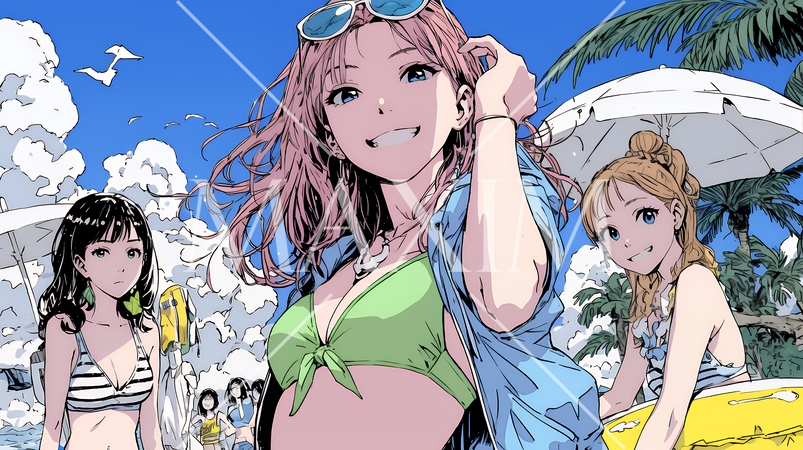 ビーチリゾートを満喫する若い女友達たち