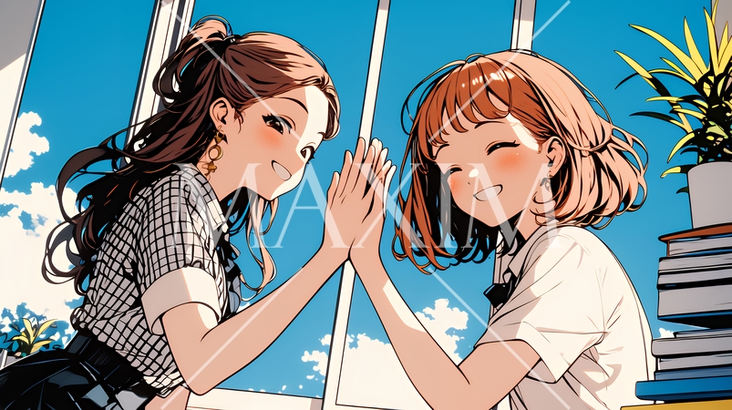 ハイタッチをしている仲の良い女友達たち