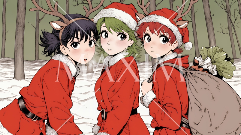 クリスマスファッションの若い女性