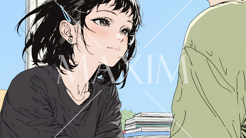 会議で発表している男性に魅了され、新しい恋の予感を抱いた若い女性