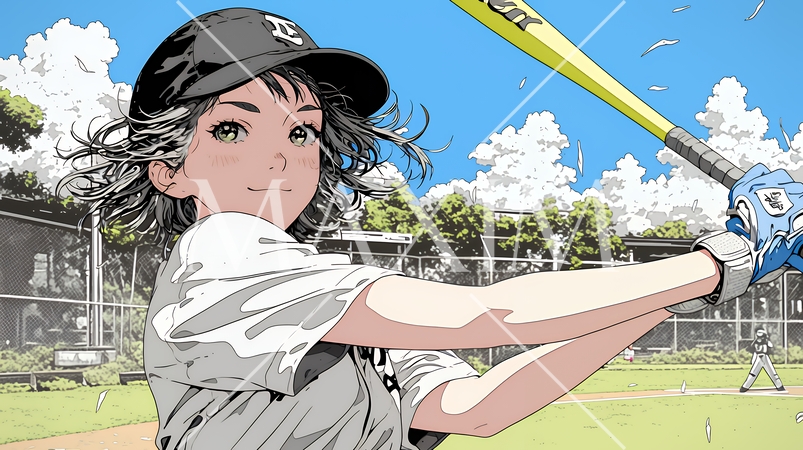 野球をしている若い女性