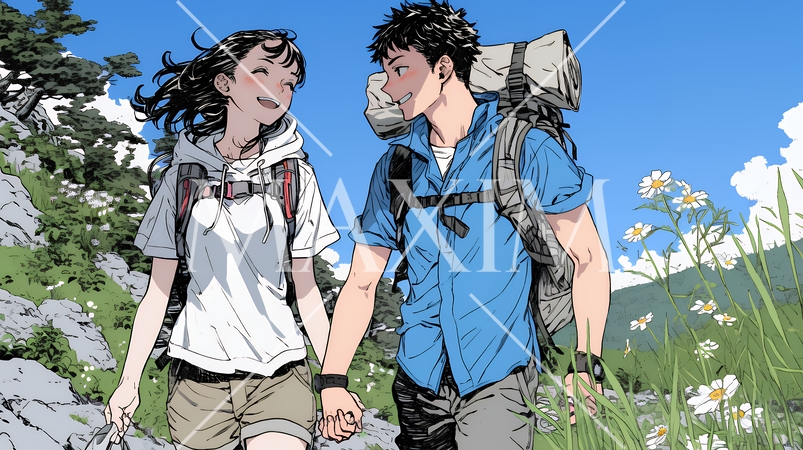 ハイキングを楽しんでいるカップル