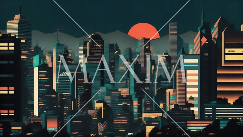 東京ビル街に沈む夕陽