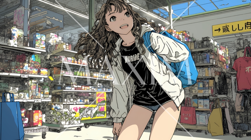 スーパーマーケットで買い物をしている若い女性