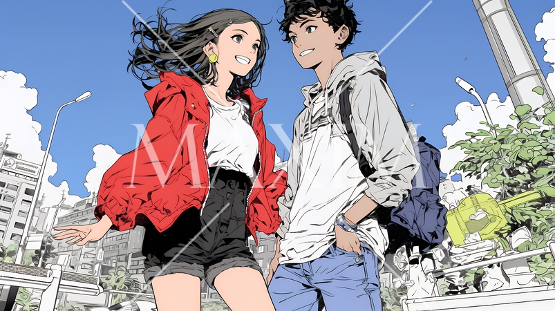 希望に満ちたライフスタイルを過ごす若いカップル：未来を見つめている