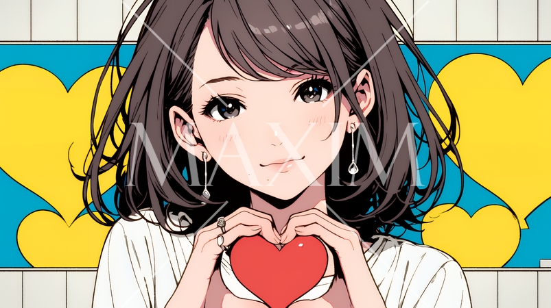 手指でハートサインを作っている若い女性