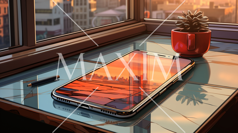 机の上にあるモバイルデバイス