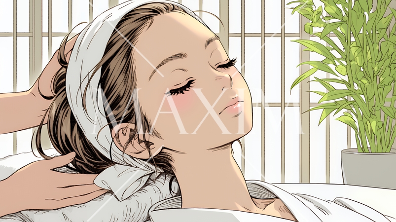 リゾートスパでエステ・マッサージを受けている女性