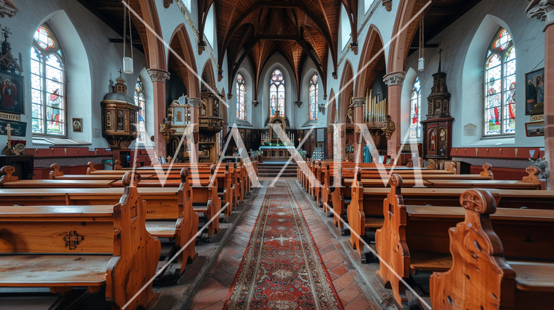 結婚式前の誰もいない教会の礼拝堂