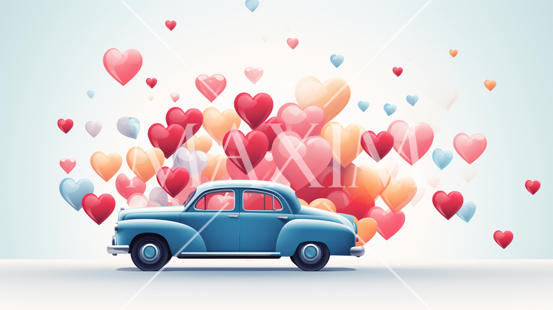 ハートがいっぱいのブライダルカー（騒音防止のため空缶は無し）