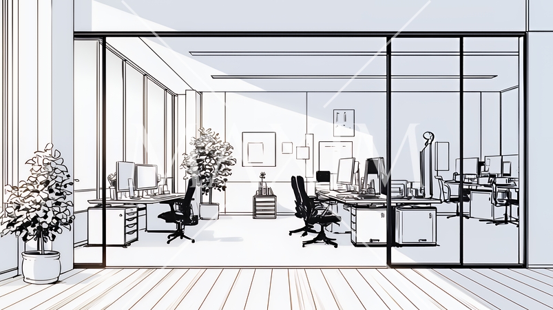 近代的なオフィス空間（シンプルな色使い）