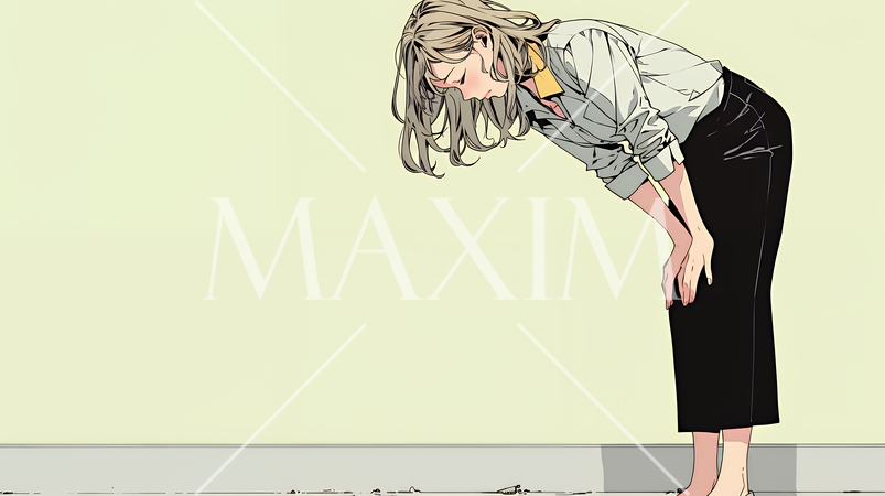 ミスやトラブルを反省して謝る若い女性｜申し訳なさそうな表情のビジネスイメージイラスト