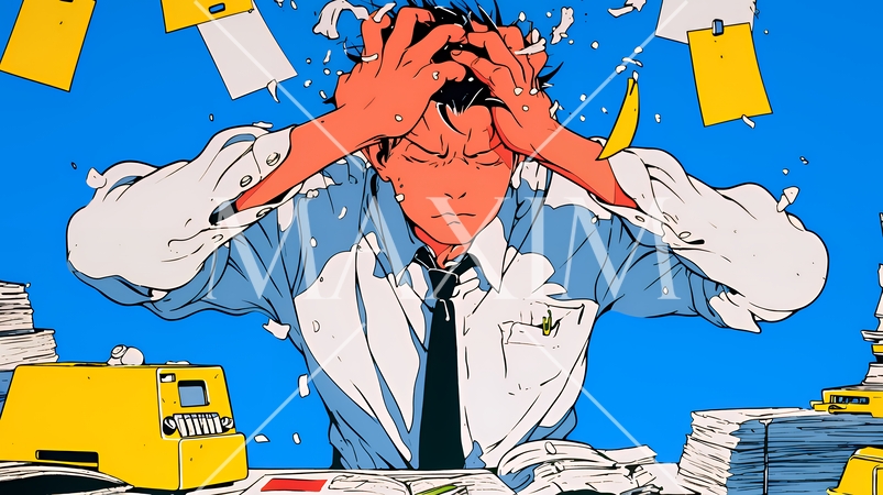 深夜残業で疲弊する会社員｜過労とストレスに悩むビジネスパーソン（ブラック企業イメージ）