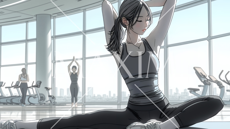 ストレッチトレーニングをしている若い女性