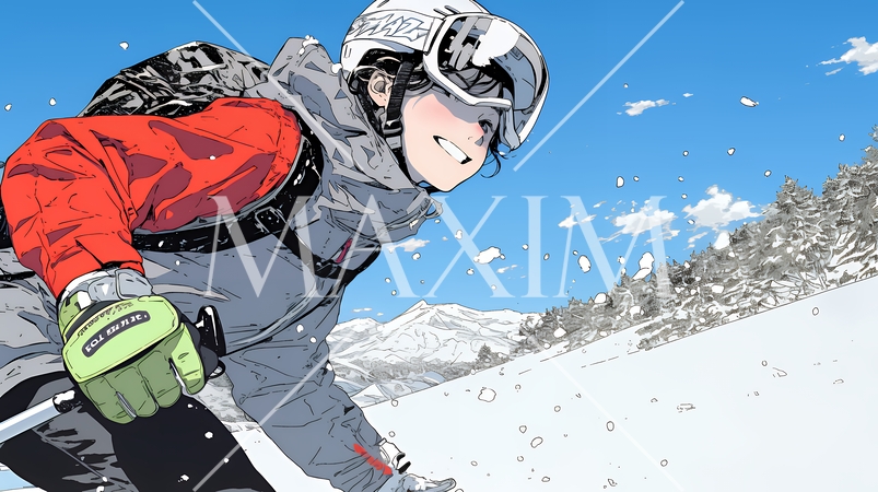 スキーを楽しんでいる若い女性