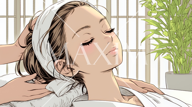 リゾートスパでエステ・マッサージを受けている女性