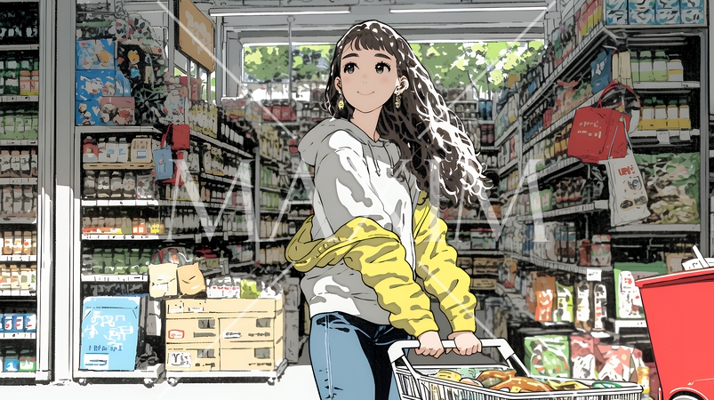 スーパーマーケットで買い物をしている女性