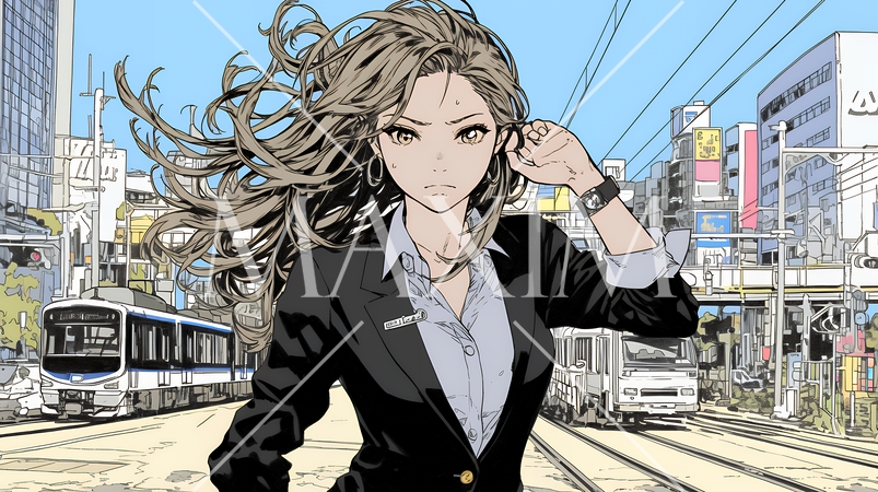 遅刻しそうで猛ダッシュをしている若い女性