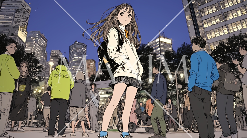 夜の繁華街をぶらついている女子高生