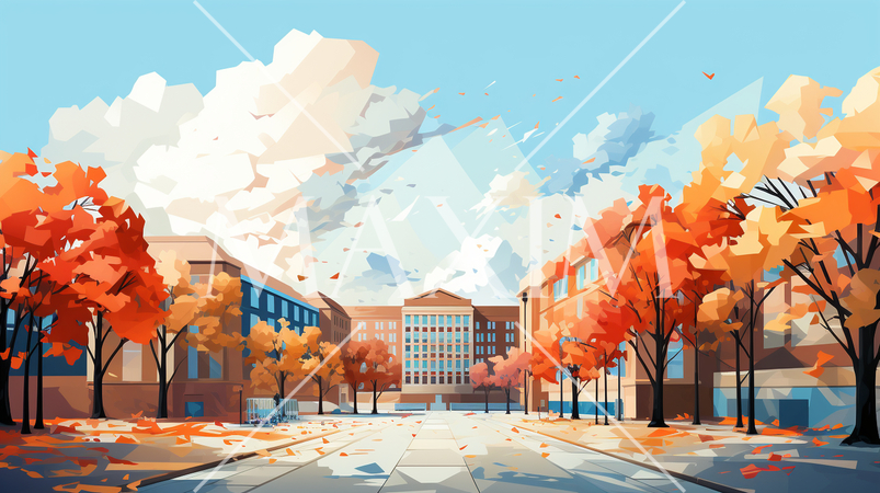 大学のキャンパスのイメージの水彩画