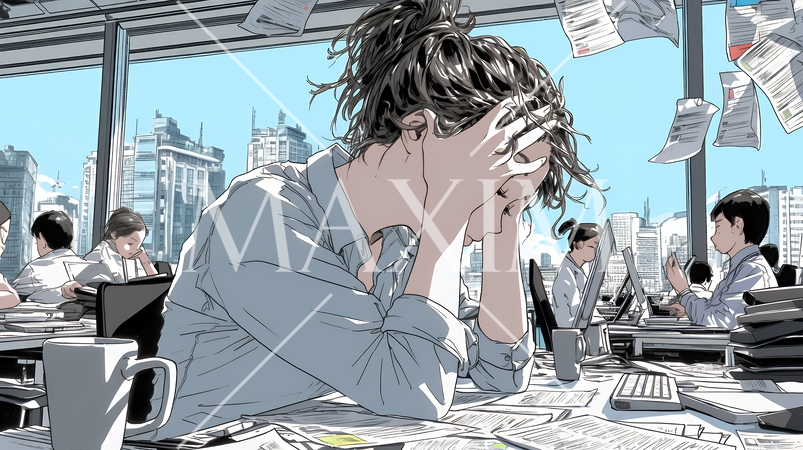 仕事で行き詰まって頭を抱えている女性