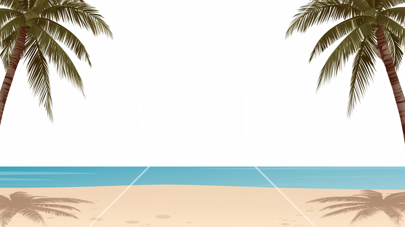 やしの木と海岸と海と青空がきれいな南国のリゾート地