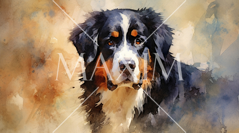 バーニーズ・マウンテン・ドッグの水彩画