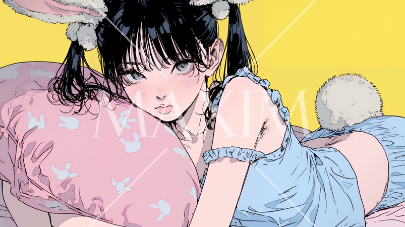 バニーガール：うさ耳コスプレで月見中