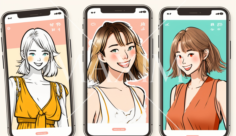 スマートフォンでビデオ通話をしている女性／自撮り