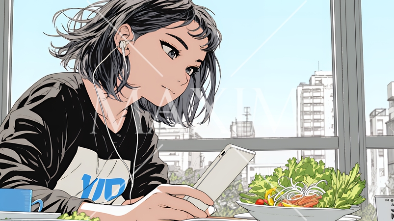 食事の最中もスマホを手放せない若い女性