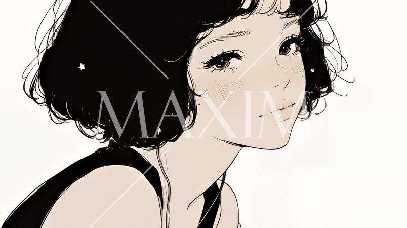 輝く瞳で見つめる好奇心旺盛な若い女性（シンプルな色使い）