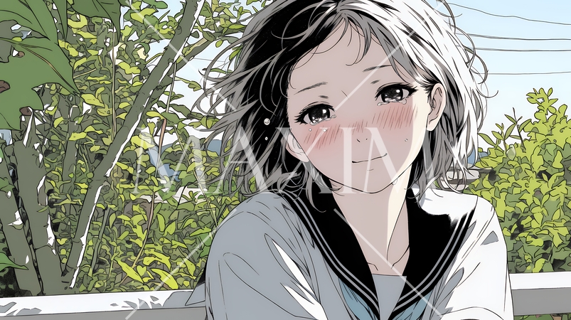 涙ぐむ制服姿の女子高生