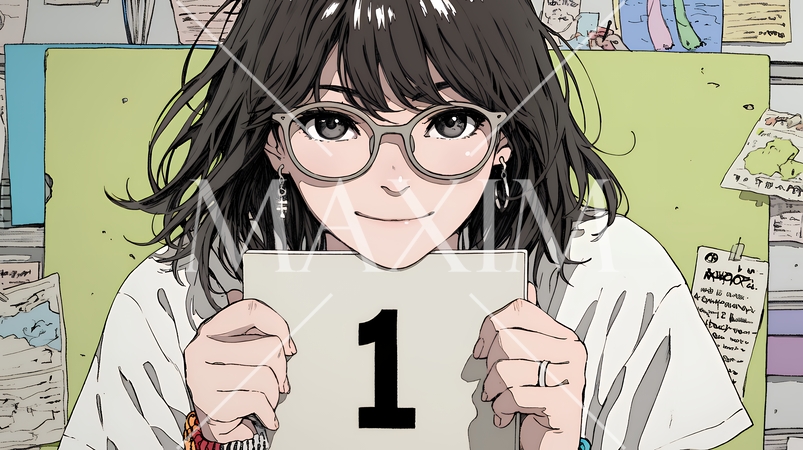 数字の「1」を掲げている若い女性